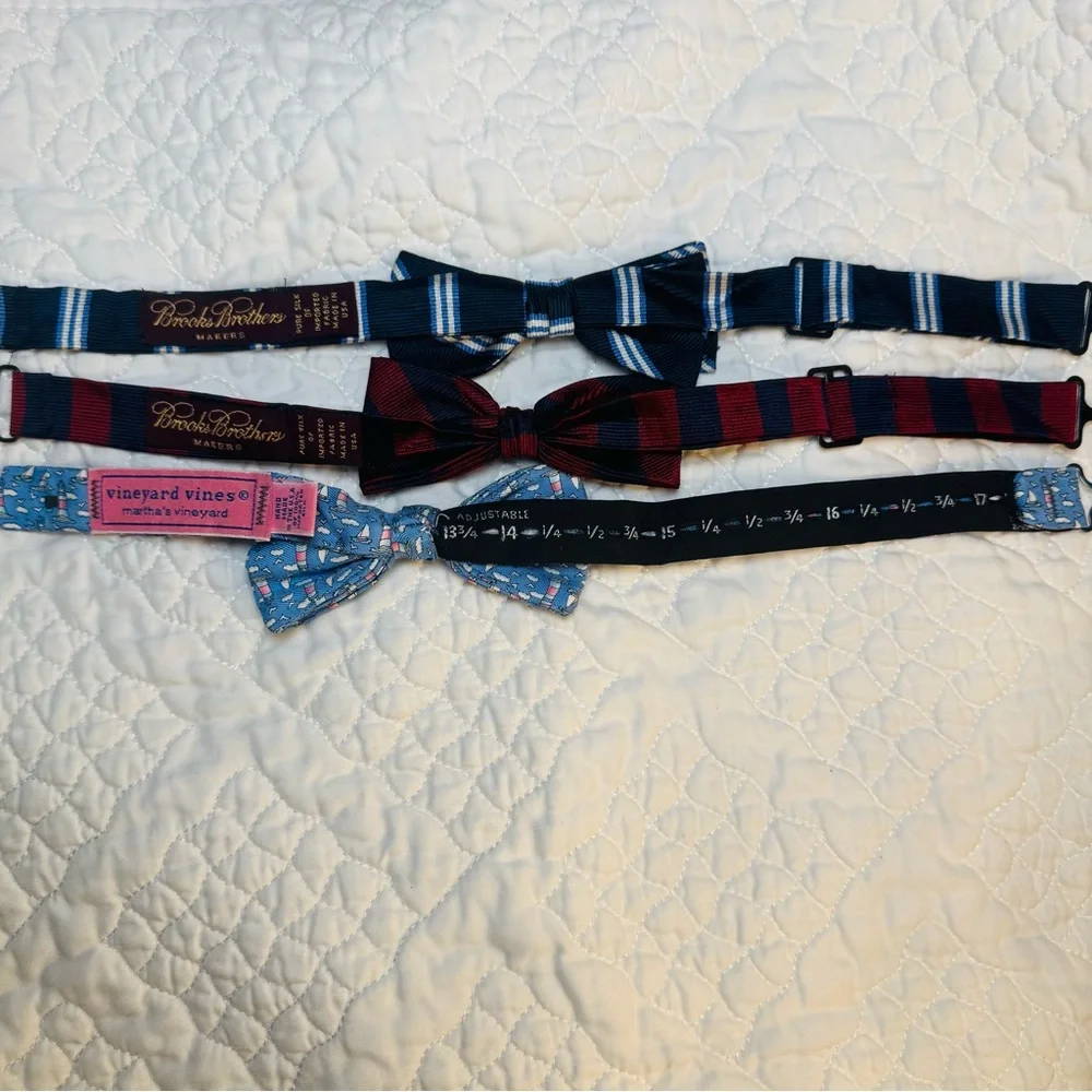 Brooks Brothers VINEYARD VINES Kids Bow Tie Trio - Burgundy, Light Blue, Navy.